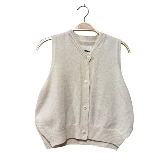 CORDERA Monica Wool Cashmere Elegant Cream Sleeveless Cardigan Vest Size Small S - Picture 11 of 11